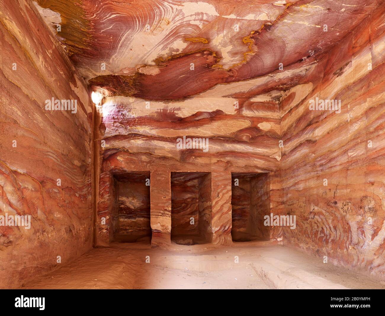 Rock tomb with three niches in the rock city of Petra, Jordan, Middle East, Stock Photo