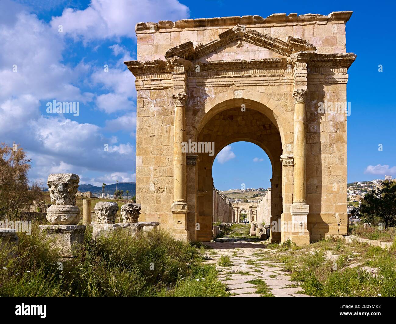 Northern tetrapylon with north gate in ancient Gerasa or Gerash, Jordan, Middle East, Stock Photo