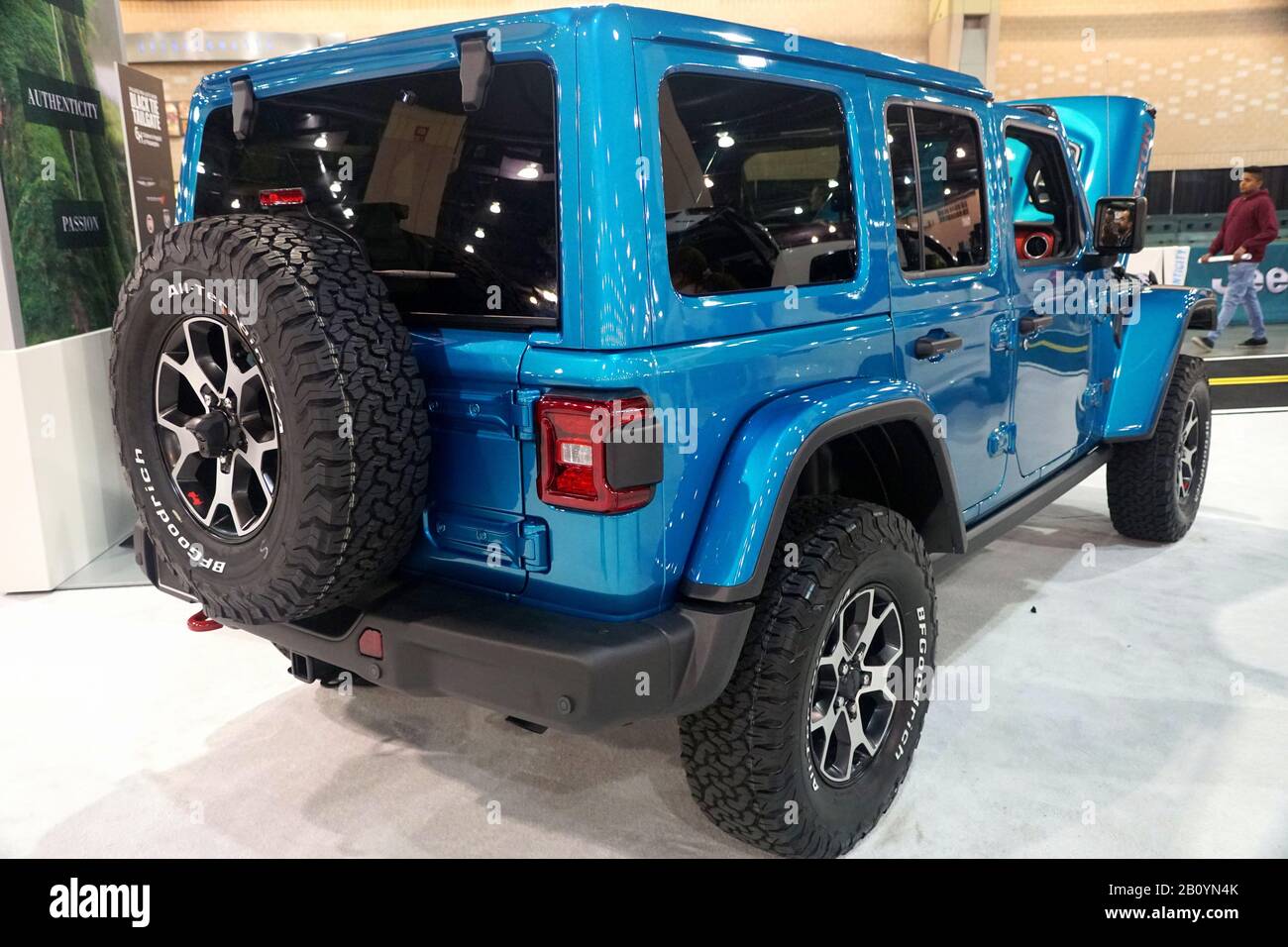 Philadelphia, Pennsylvania,  - February 9, 2020 - The side view of the  2020 Jeep Wrangler Unlimited Rubicon 4X4 blue color Stock Photo - Alamy