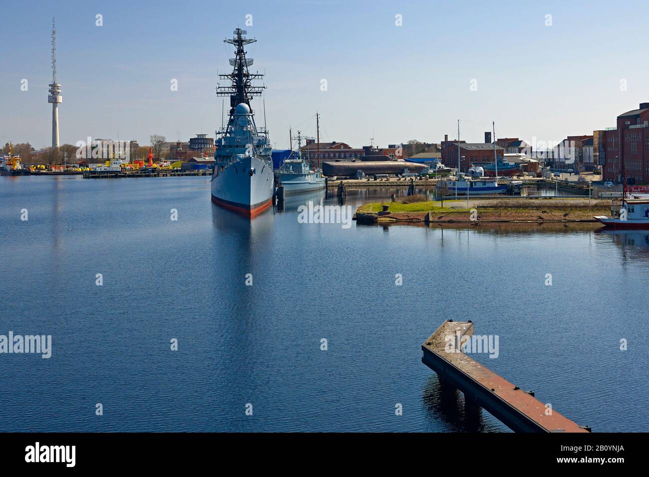 Harbor with German Naval Museum in Wilhelmshaven, East Frisia, Lower Saxony, Germany, Stock Photo