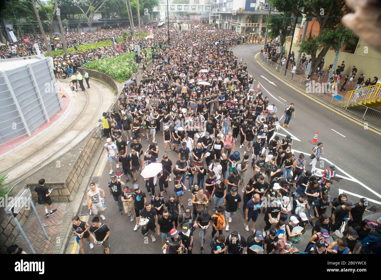 Hong Kong, 16 June 2019 - Hong Kong protest crowd parade against extradition law. Stock Photo