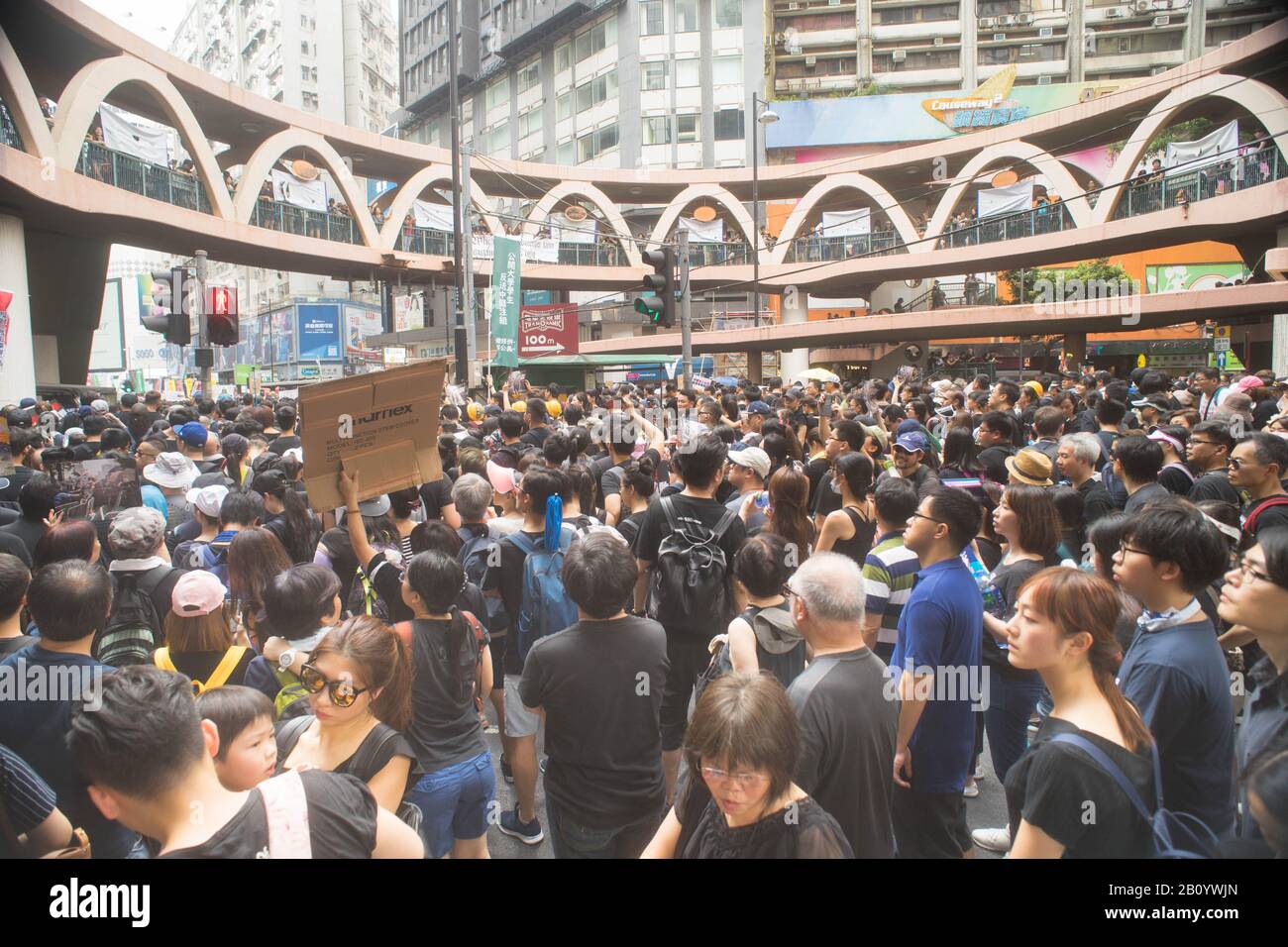 Hong Kong, 16 June 2019 - Hong Kong protest crowd parade against extradition law. Stock Photo