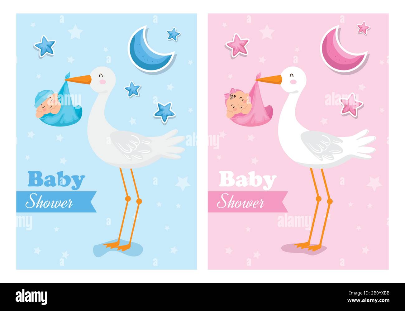set of baby shower cards with storks and babies Stock Vector Image ...