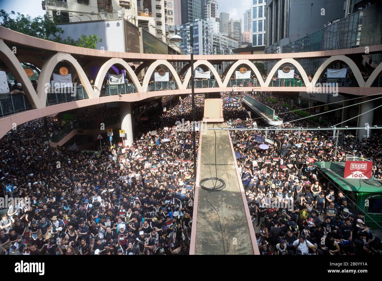 Hong Kong, 16 June 2019 - Hong Kong protest crowd parade against extradition law. Stock Photo