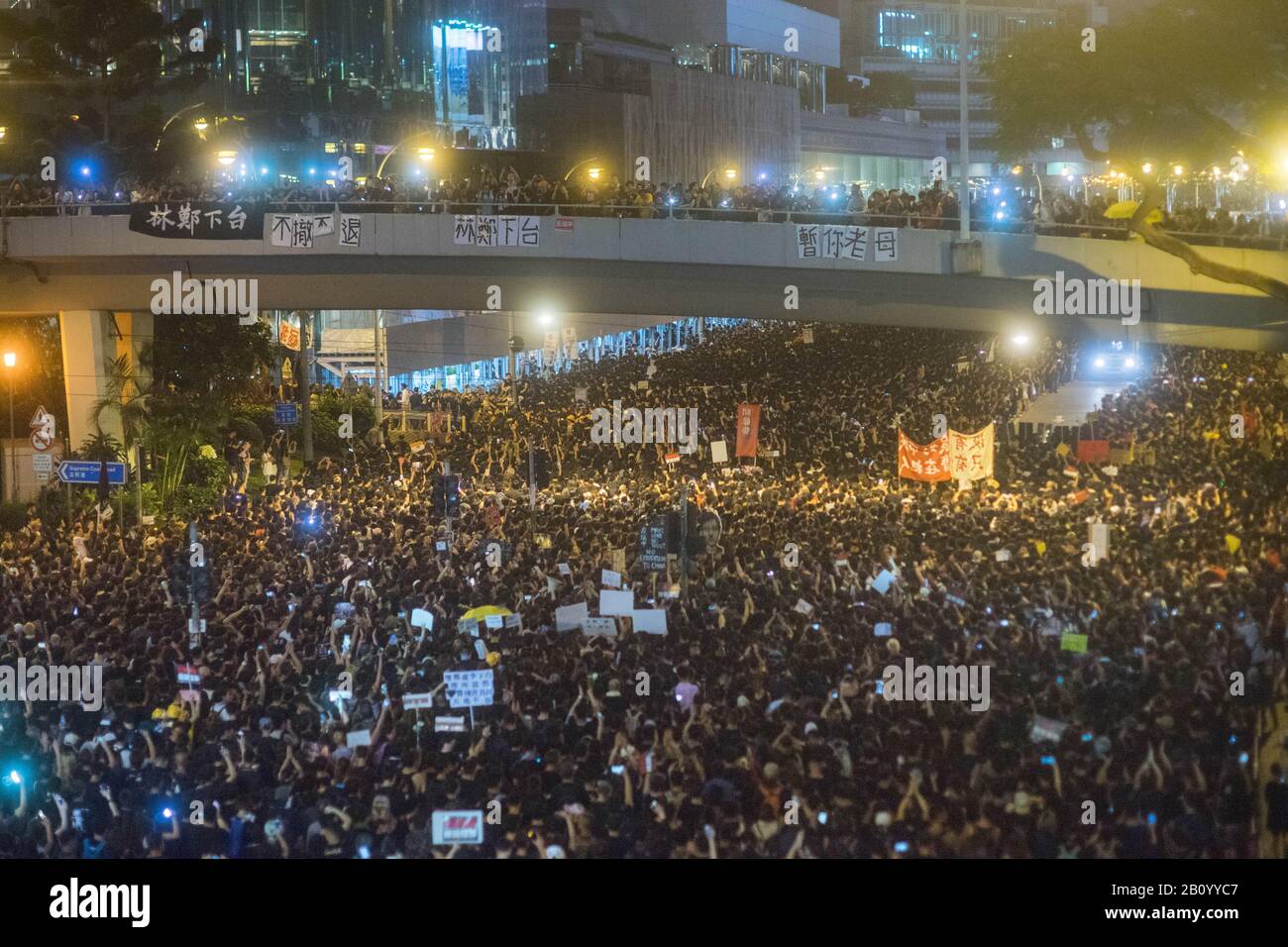 Hong Kong, 16 June 2019 - Hong Kong protest crowd parade against extradition law. Stock Photo