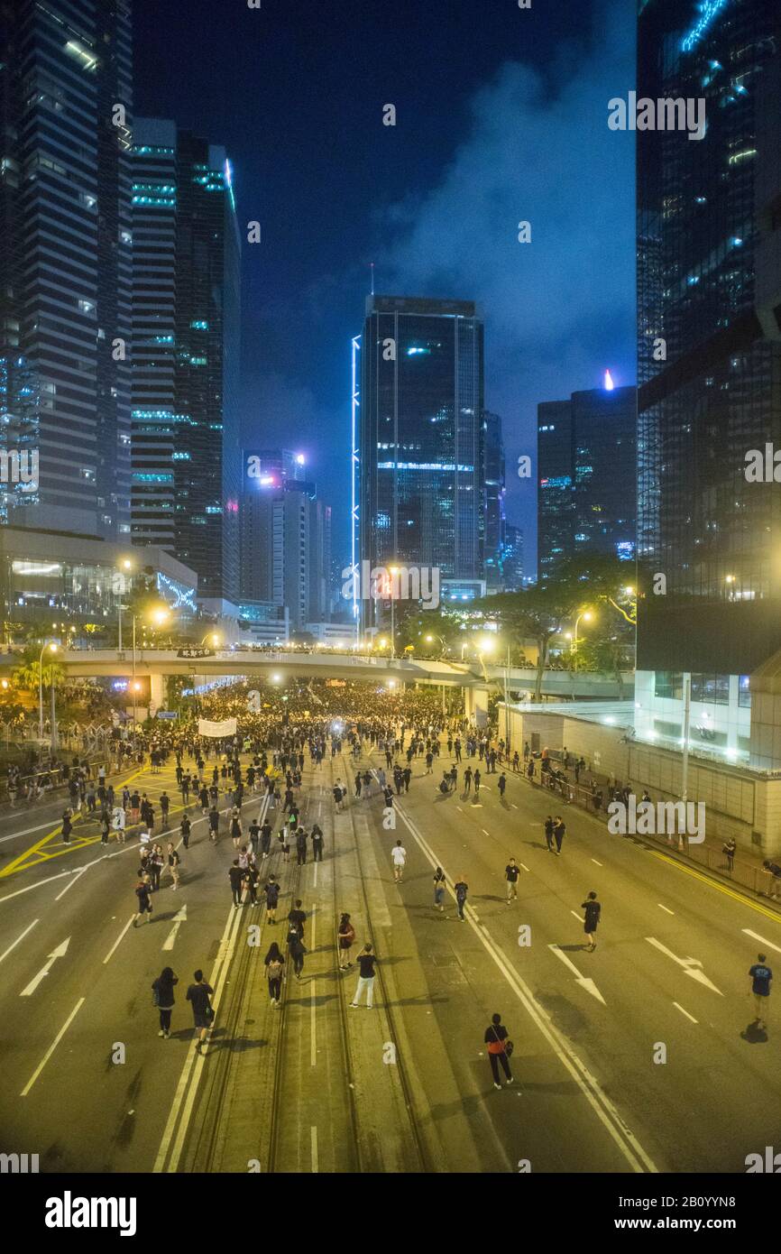 Hong Kong, 16 June 2019 - Hong Kong protest crowd parade against extradition law. Stock Photo