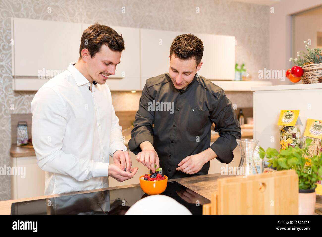 Cook gives a cooking class Stock Photo
