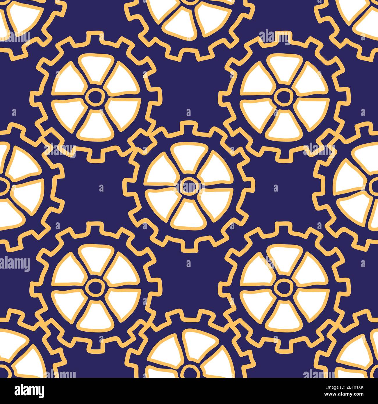 Cogs in a Wheel seamless vector repeat cog on blue background. surface pattern design Stock Vector