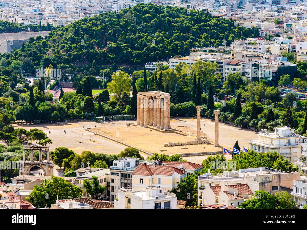 Birds-eye-view of the Temple of Olympian Zeus, Athens, Greece Stock Photo