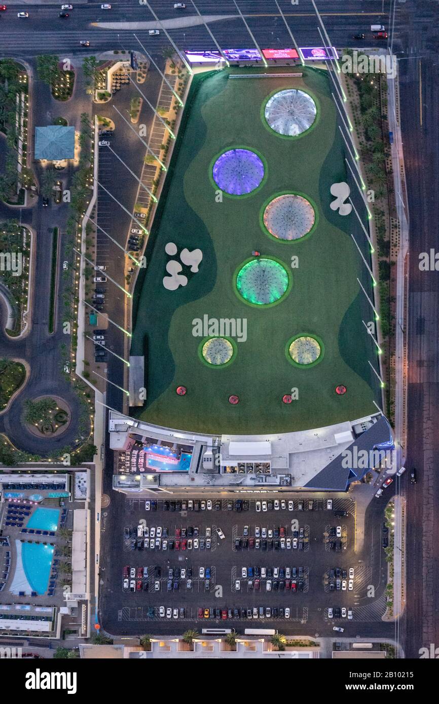 Topgolf Golf Range Aerial Photography From Helicopter At Dusk Las Vegas Nevada Usa Stock Photo Alamy