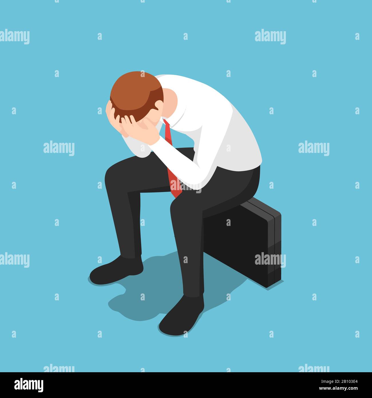 Flat 3d isometric depressed businessman facepalm or cover his face by ...