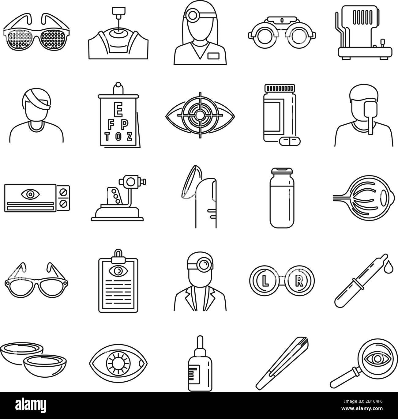 Medical eye examination icons set. Outline set of medical eye ...
