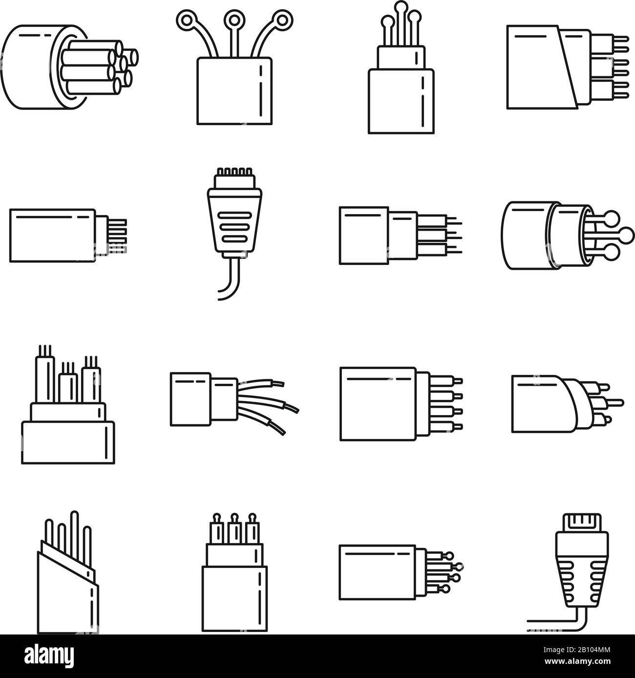 Modern optical fiber icons set. Outline set of modern optical fiber vector icons for web design isolated on white background Stock Vector