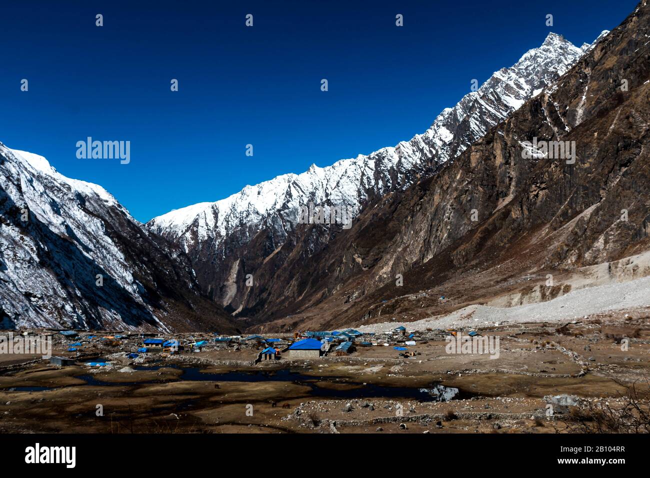 The Langtang, Langtang Valley, Nepal, rebuilt after the 2015 earthquake Stock Photo