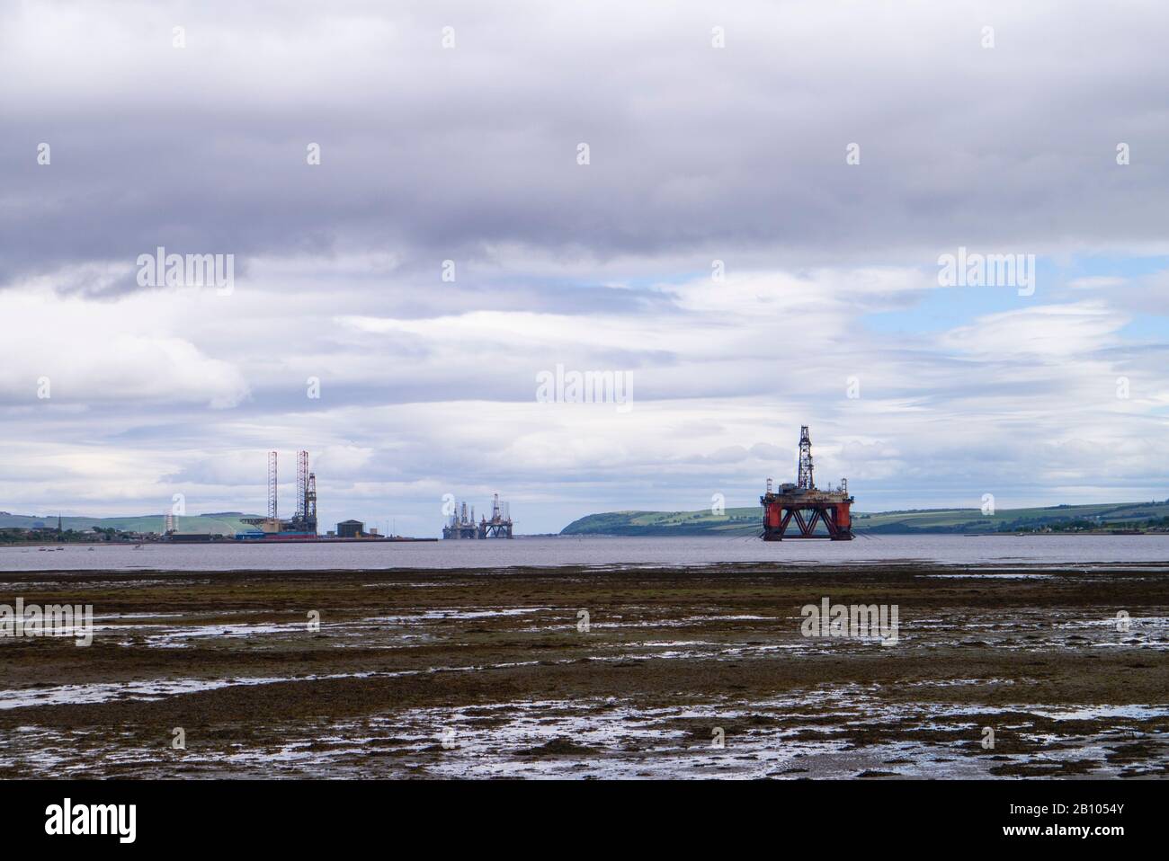 Oil and gas platforms in the Cromarty Firth in the Scottish Highlands of Scotland UK Stock Photo