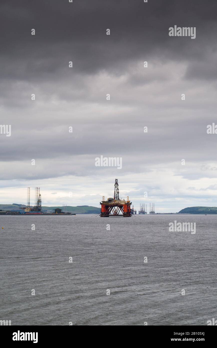 Oil and gas platforms in the Cromarty Firth in the Scottish Highlands of Scotland UK Stock Photo
