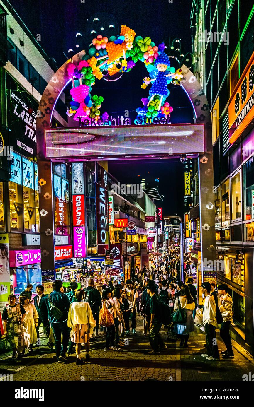 Harajuku's teenage culture at Takeshita Dori (Takeshita Street) and its side streets. Stock Photo