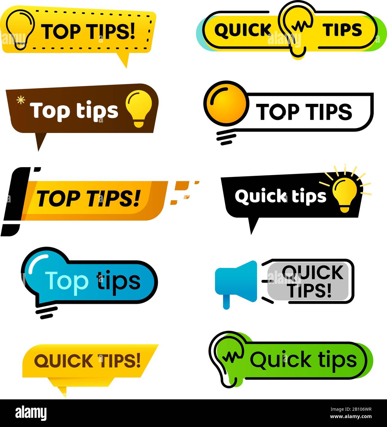 Quick tips. Idea suggestion, tricks solutions advice and best solution tip isolated vector banner sign Stock Vector