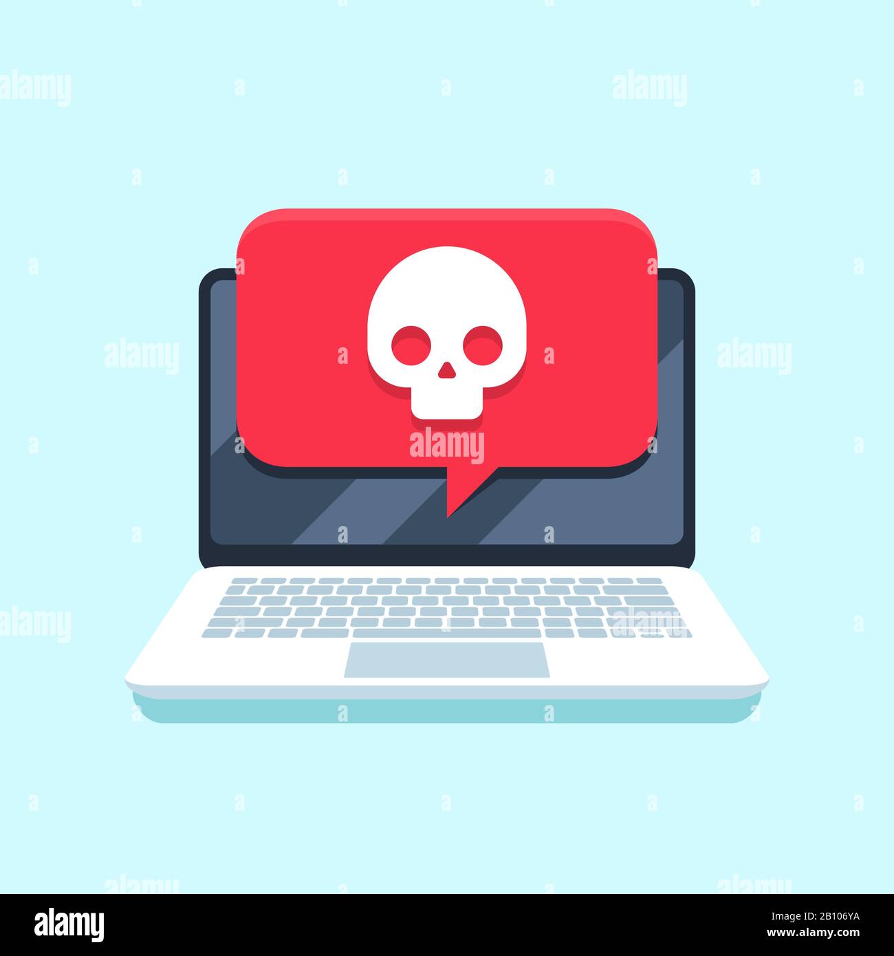 Virus notification on notebook screen. Malware attack laptop pc, computer viruses or hacking secure vector concept Stock Vector
