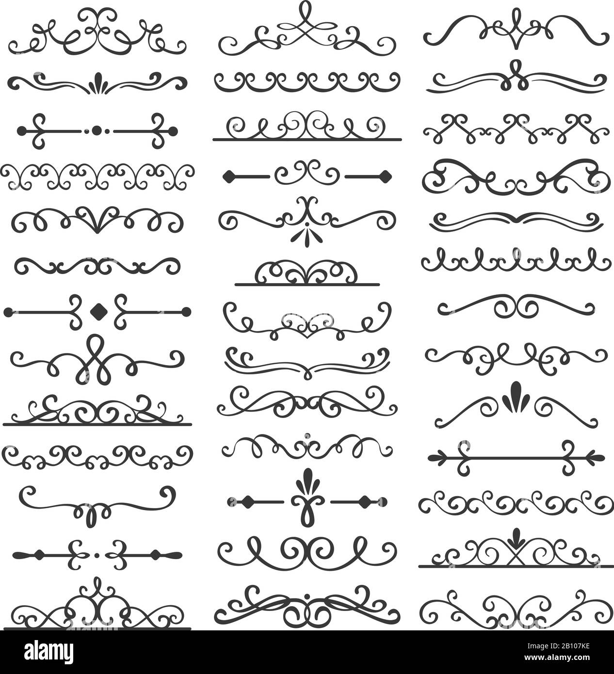 Decorative swirls dividers. Old text delimiter, calligraphic swirl