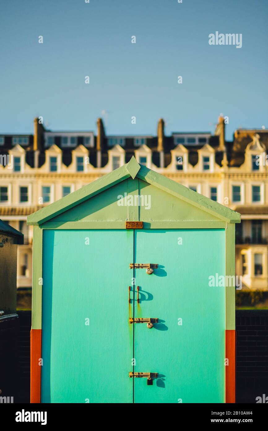 Colourful beach cottage at Brighton Beach, Brighton, England Stock