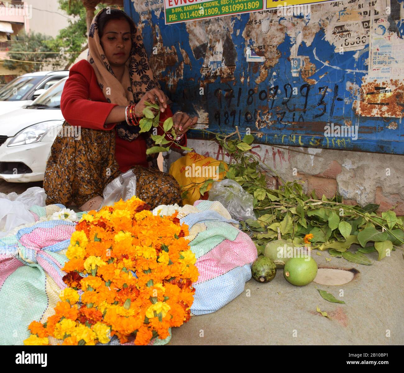 A women selling Shivratri Puja items Stock Photo