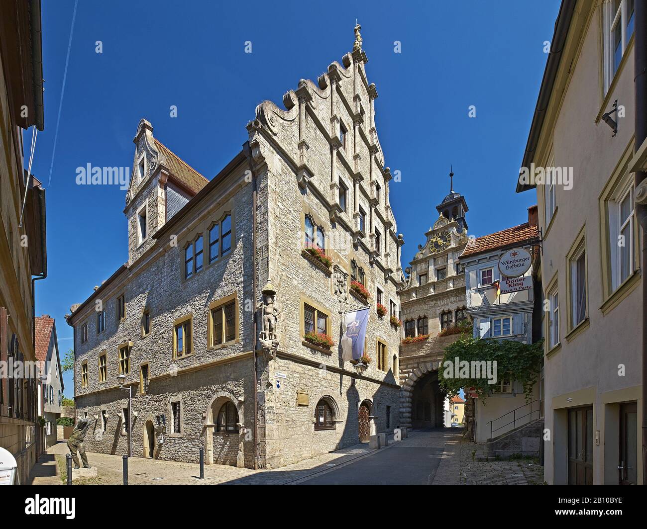 Town hall with main gate in Marktbreit am Main, Lower Franconia, Bavaria, Germany Stock Photo