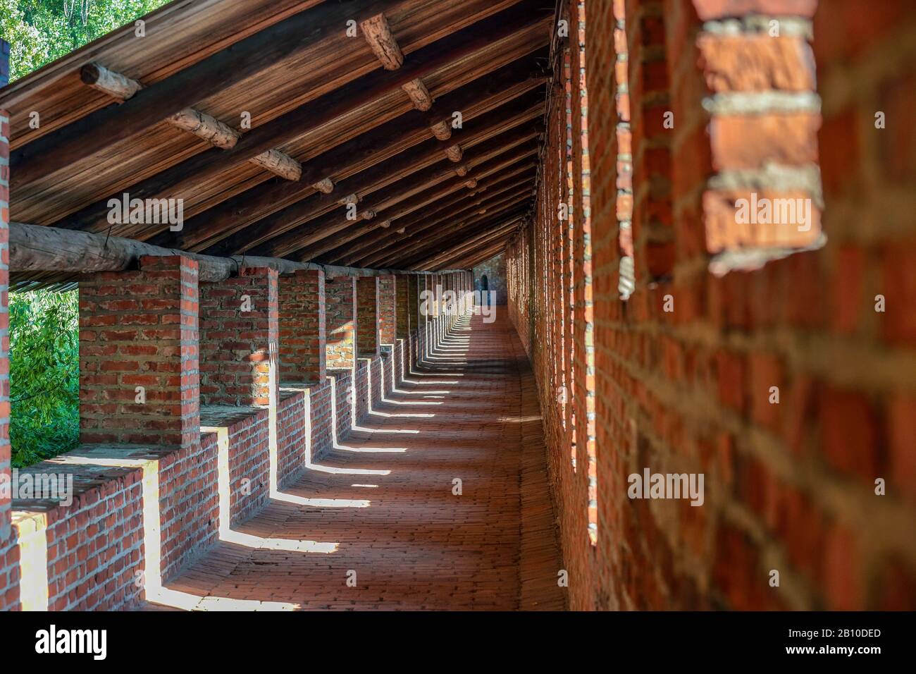 Gallery inside a fortress wall. Passage inside the defensive wall of Nizhny Novgorod Kremlin Stock Photo
