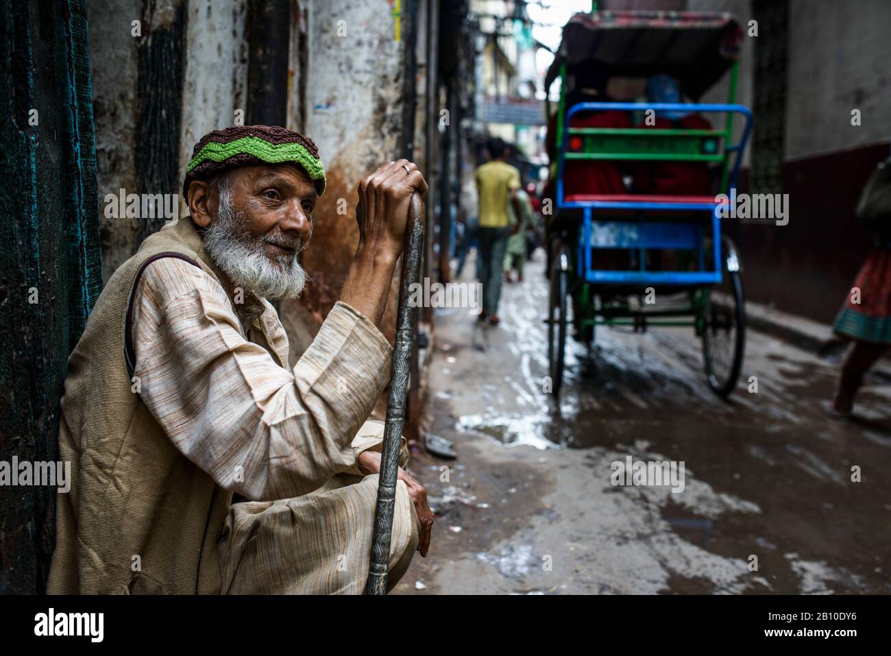 Old man in the streets of Old Delhi, India Stock Photo