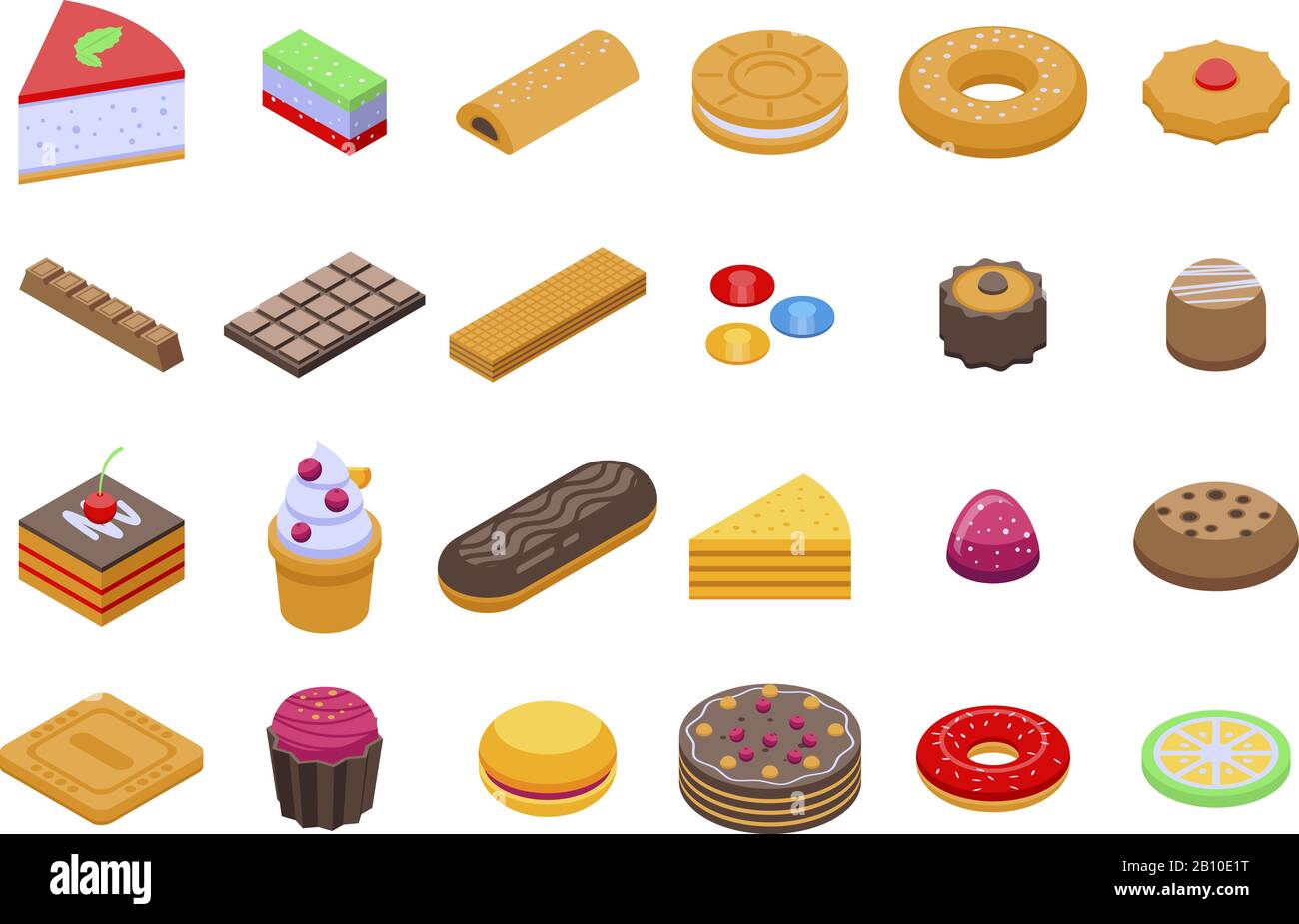 Confectionery icons set, isometric style Stock Vector