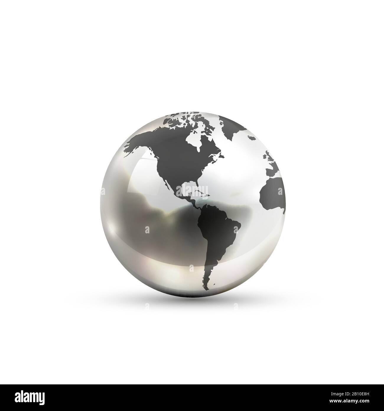 Realistic metallic Earth globe icon from american side on white ...