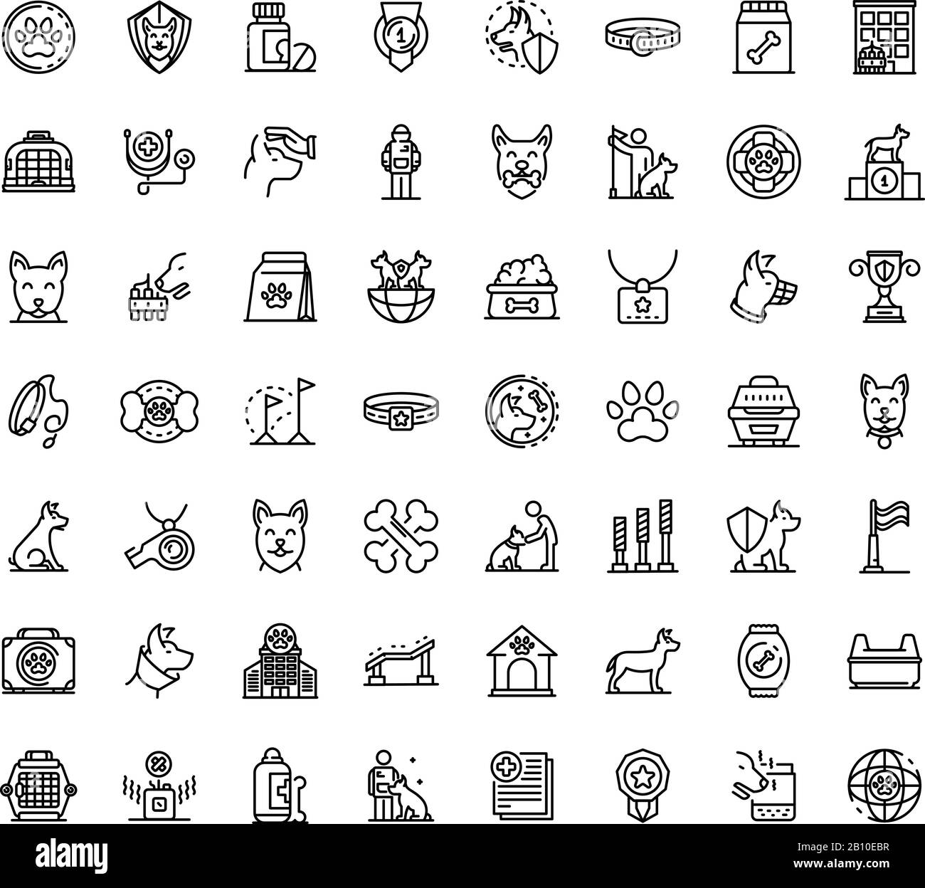 Dog handler icons set, outline style Stock Vector