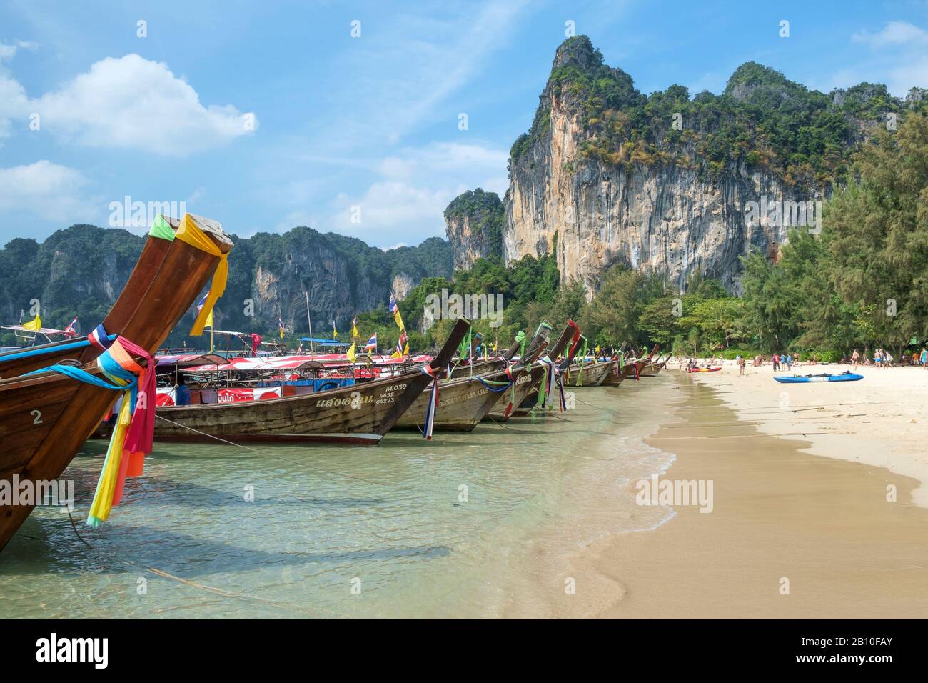 Fishing boats on the beach at Rai Leh, Railay, Krabi, Thailand Stock Photo