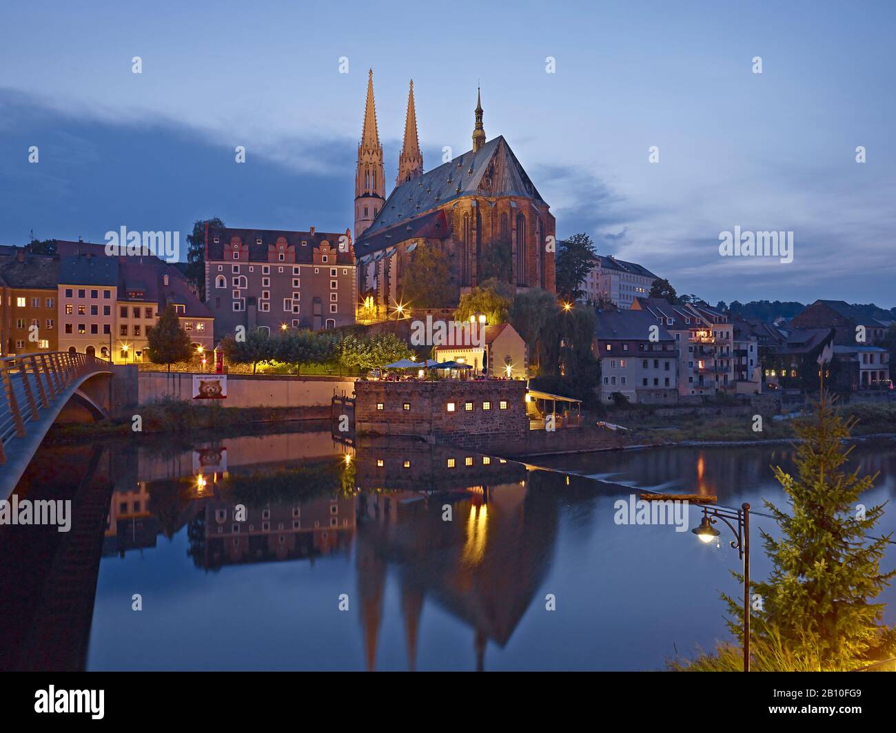 View over the river Neisse to the old town with church St. Peter and Paul in Görlitz, Saxony, Germany Stock Photo
