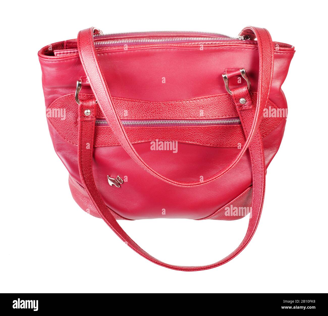 closed red handbag handmade from natural leather isolated on white background Stock Photo