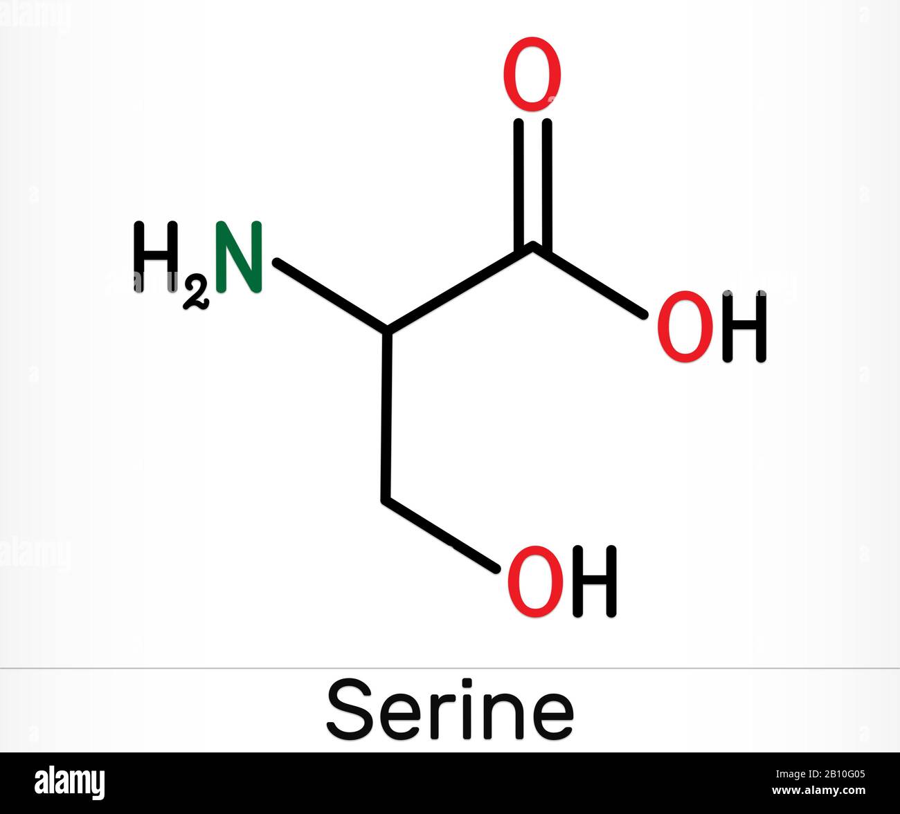Serine, Ser amino acid molecule. It is used in the biosynthesis of protein. Skeletal chemical formula. Illustration Stock Photo