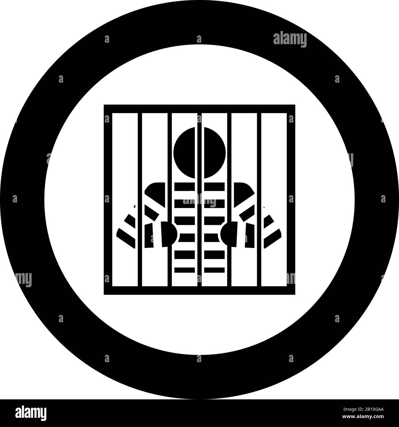 Prisoner behind bars holds rods with his hands Angry man watch through lattice in jail Incarceration concept icon in circle round black color vector Stock Vector
