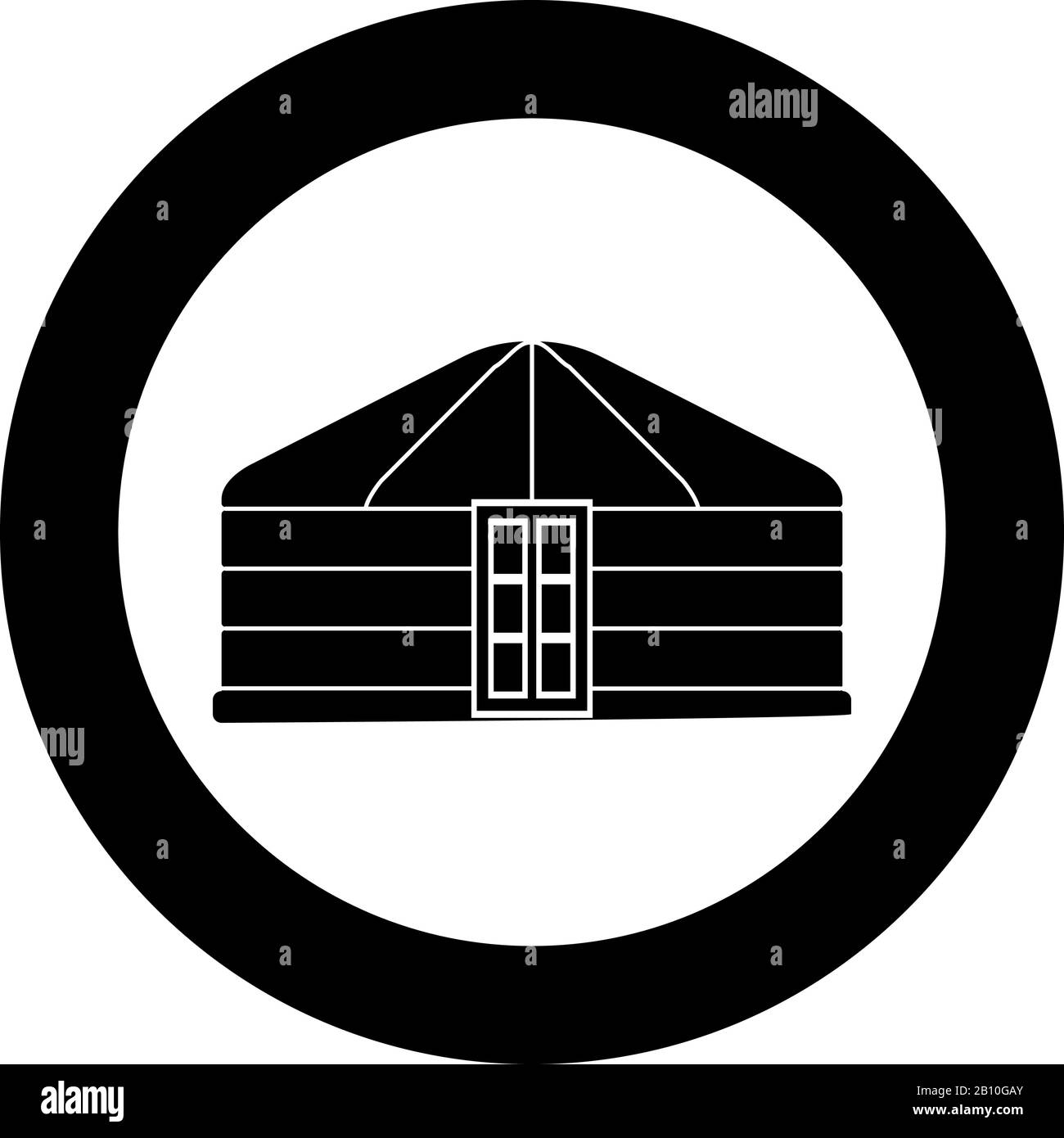 Yurt of nomads Portable frame dwelling with door Mongolian tent covering building icon in circle round black color vector illustration flat style Stock Vector