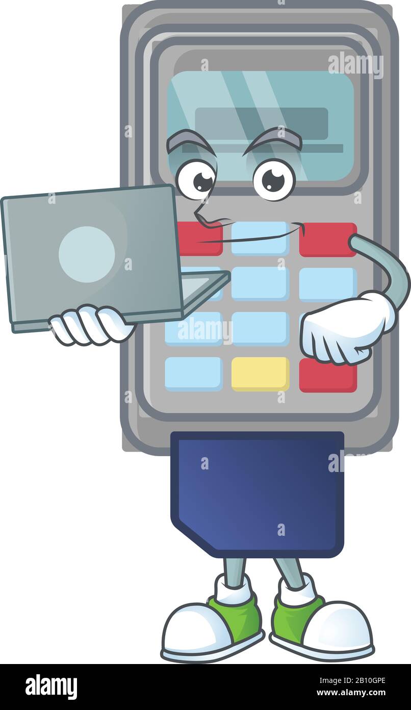 A smart POS machine mascot icon working with laptop Stock Vector Image ...