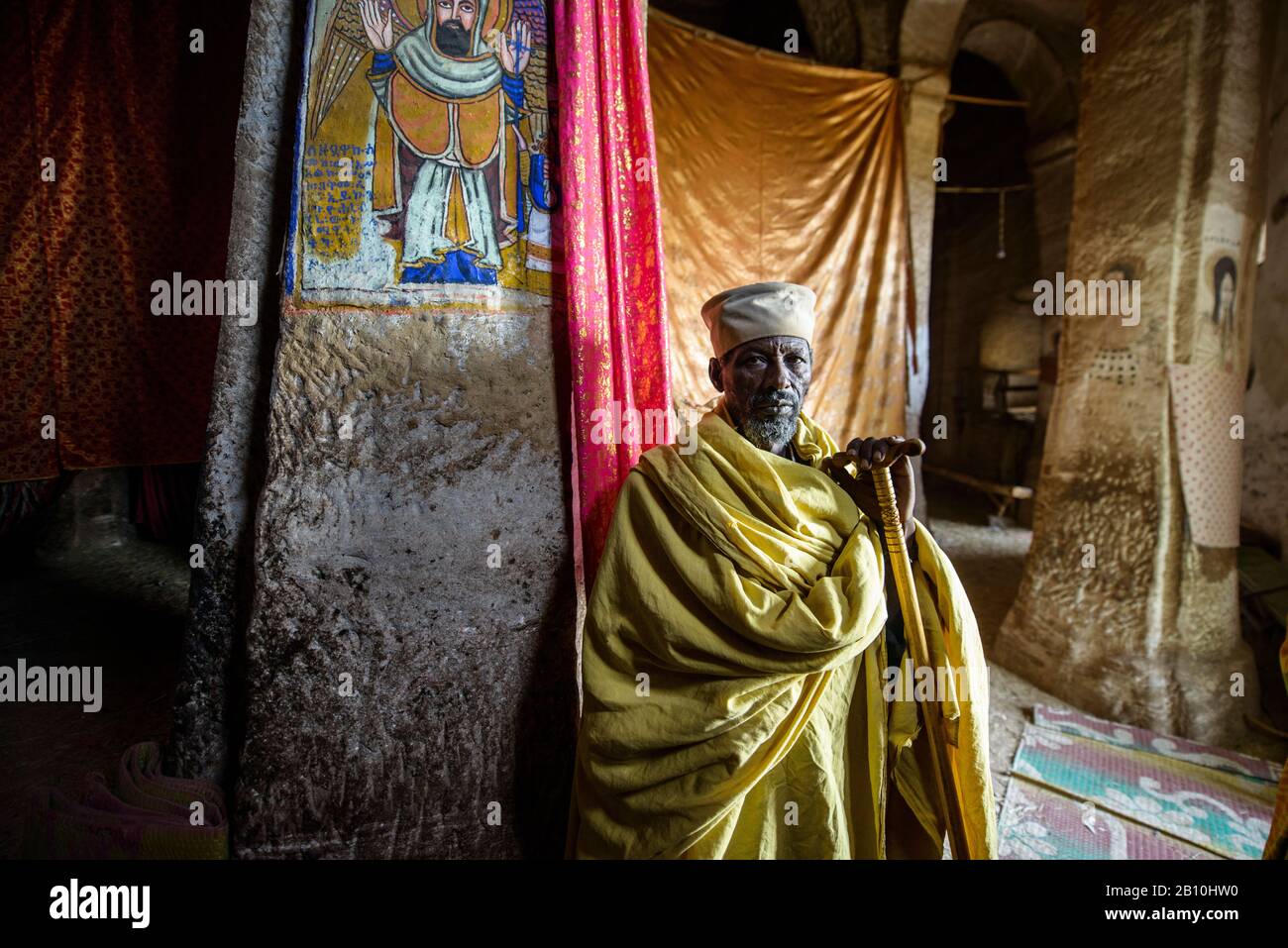 Priest of the Ethiopian Orthodox Church in the Abba Yohanni Rock Church, Tigray, Ethiopia Stock Photo