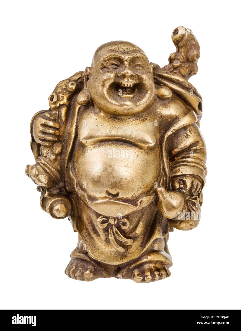 traditional chinese bronze figurine of Hotei (Fat Buddha) isolated on white background Stock Photo