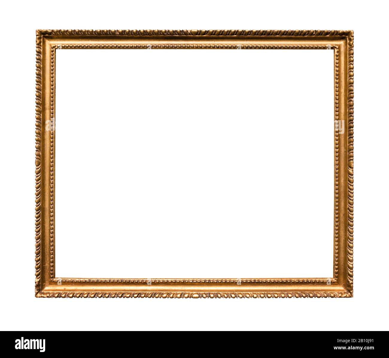 horizontal old narrow wooden painting frame with cutout canvas isolated