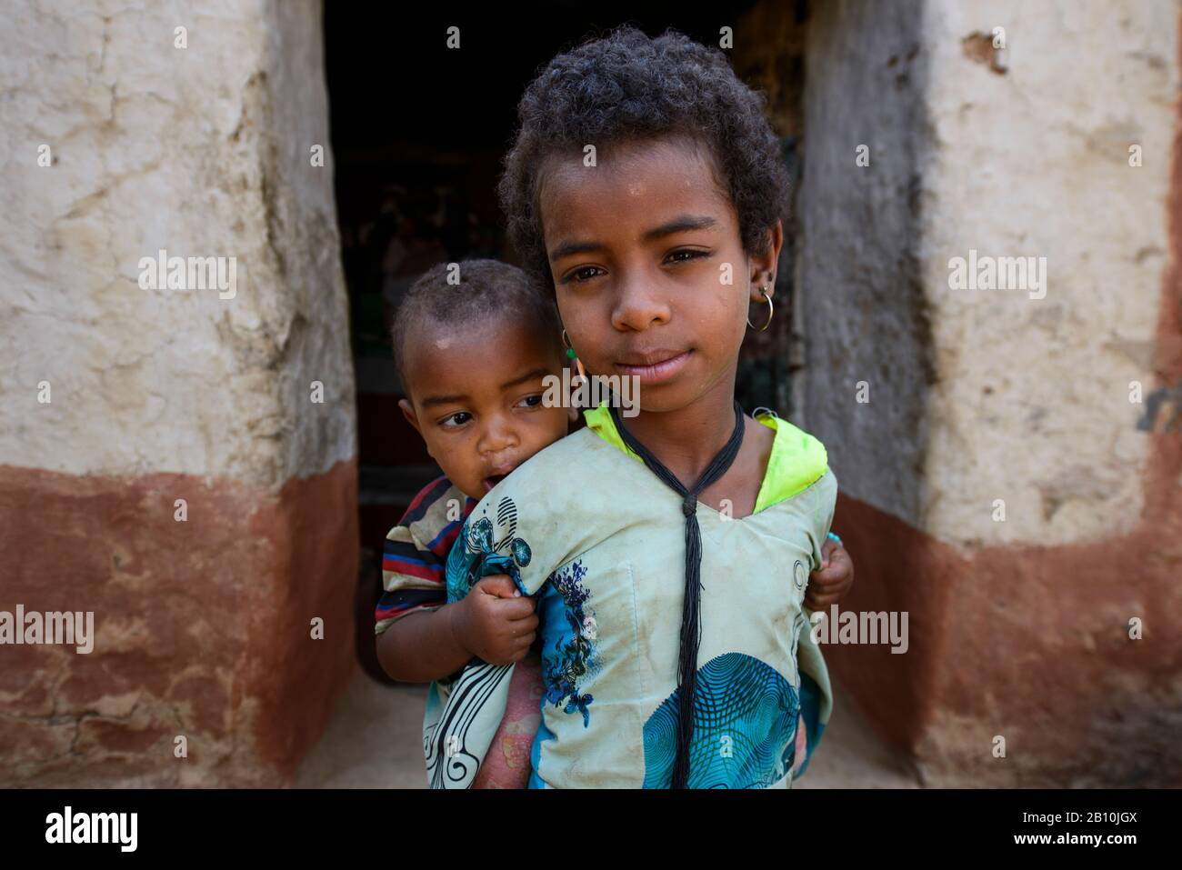 Tigrayan children at home in Tigray, Ethiopia Stock Photo