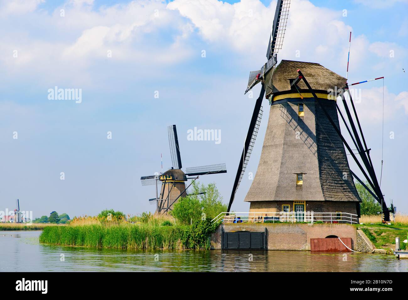 The windmills in Kinderdijk, a UNESCO World Heritage site in Rotterdam, Netherlands Stock Photo
