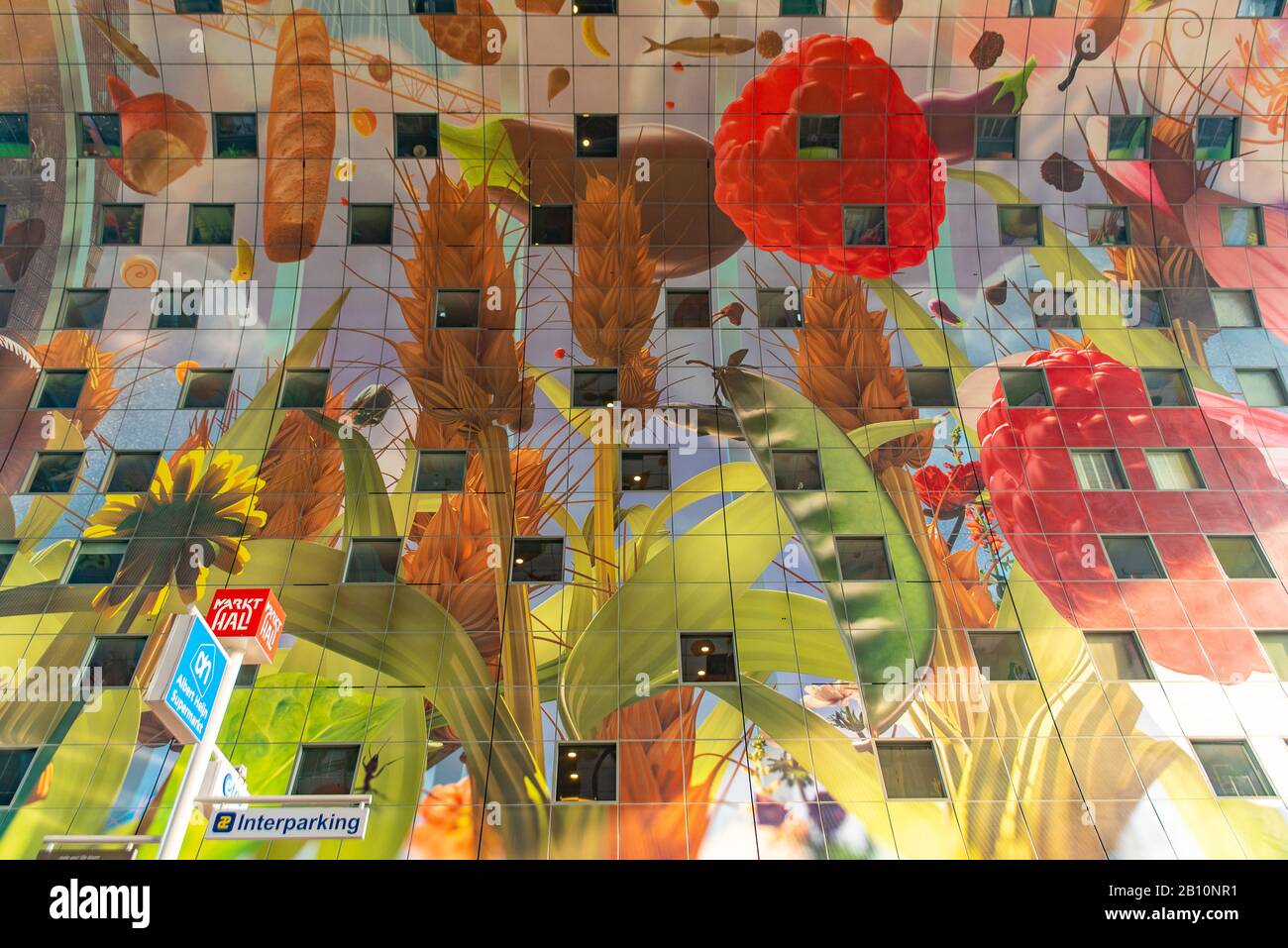 The colorful painting on the wall of Market Hall in Rotterdam, Netherlands Stock Photo