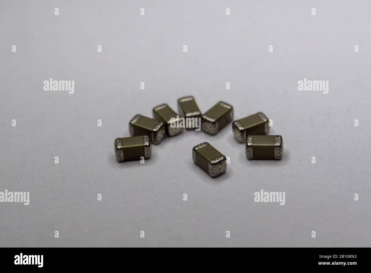 Abstract close-up of surface mount electronics components in symbolic ...