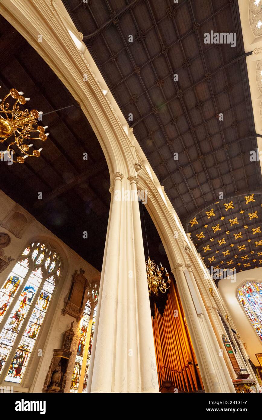 Interior of Saint Margaret's Church showing ceiling and nave, Westminster, London, United Kingdom Stock Photo