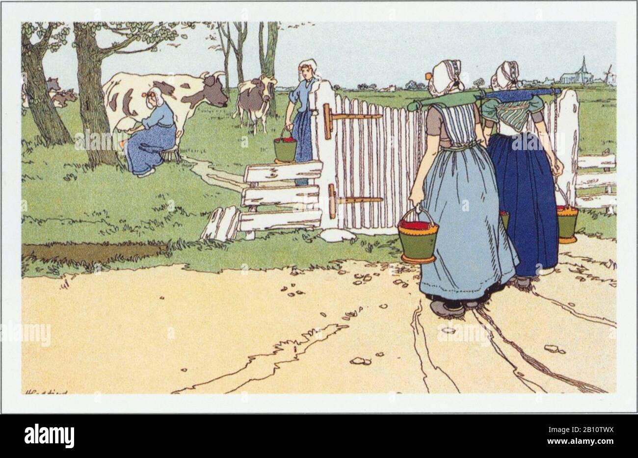 Goes hek koe - Illustration by Henri Cassiers (1858 - 1944) Stock Photo