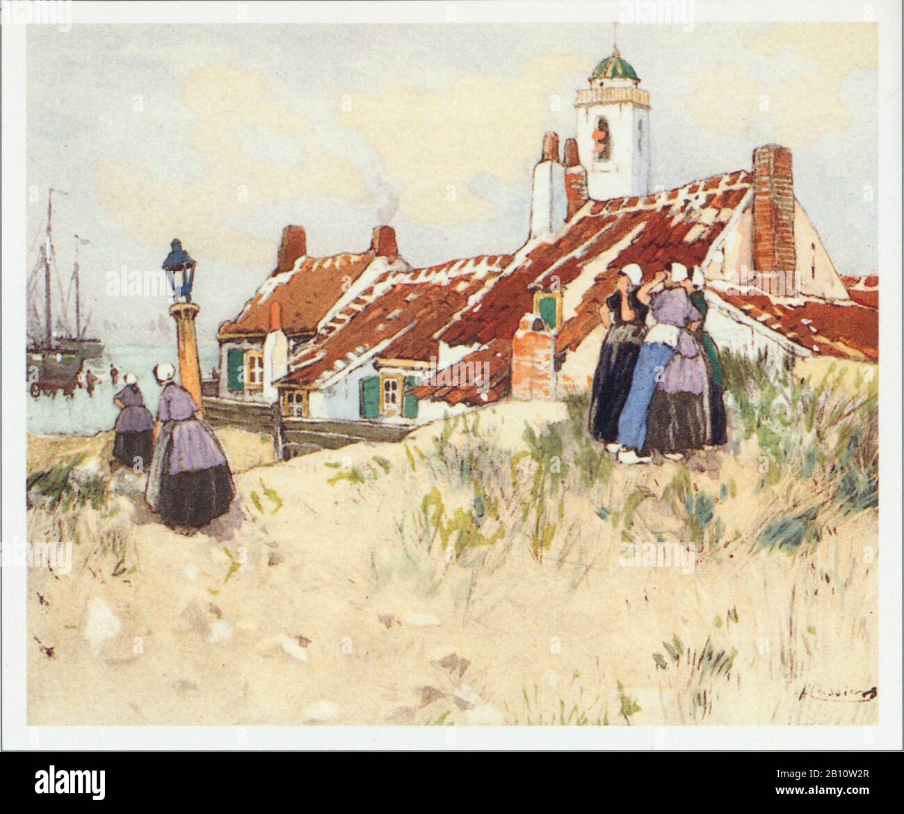 Katwijk huizen - Illustration by Henri Cassiers (1858 - 1944) Stock Photo