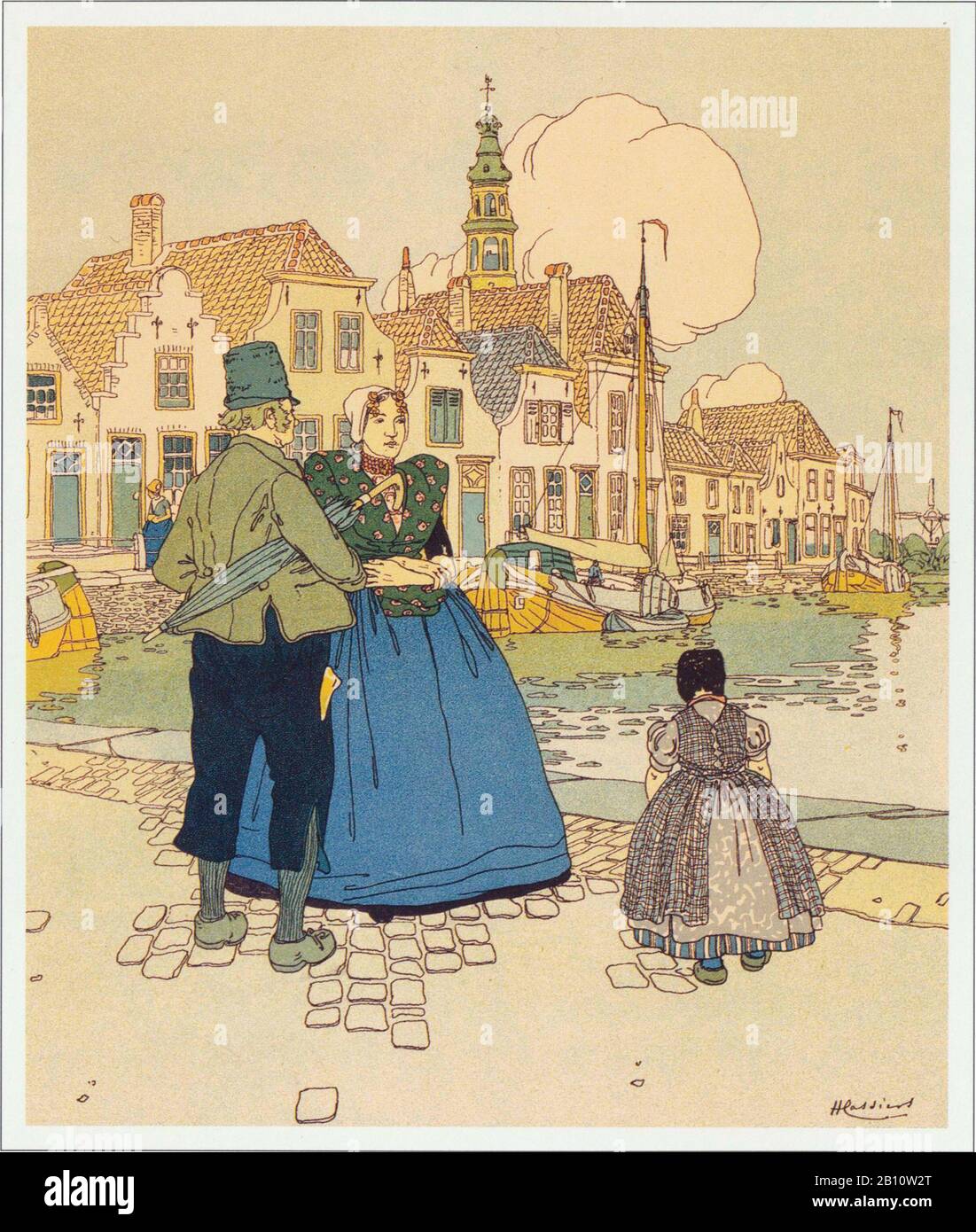 Havenplaats - Illustration by Henri Cassiers (1858 - 1944) Stock Photo